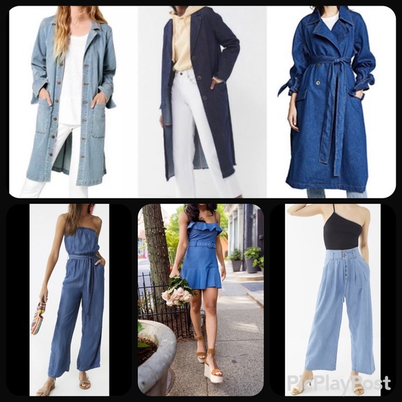 NWT Chambray Denim Blue BELTED Trench Coat Duster S Utility Cargo IN STYLE CHIC - Picture 3 of 12